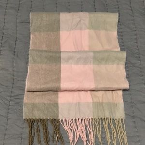 Grey & Pink Check Wool Scarf